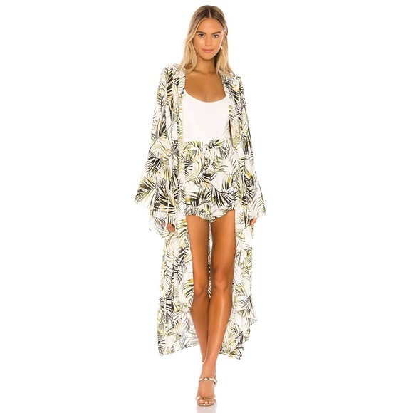 MISA Los Angeles Inca Palm Print Shorts Ruffle Hem Relaxed Fit White Green XS - Picture 4 of 13